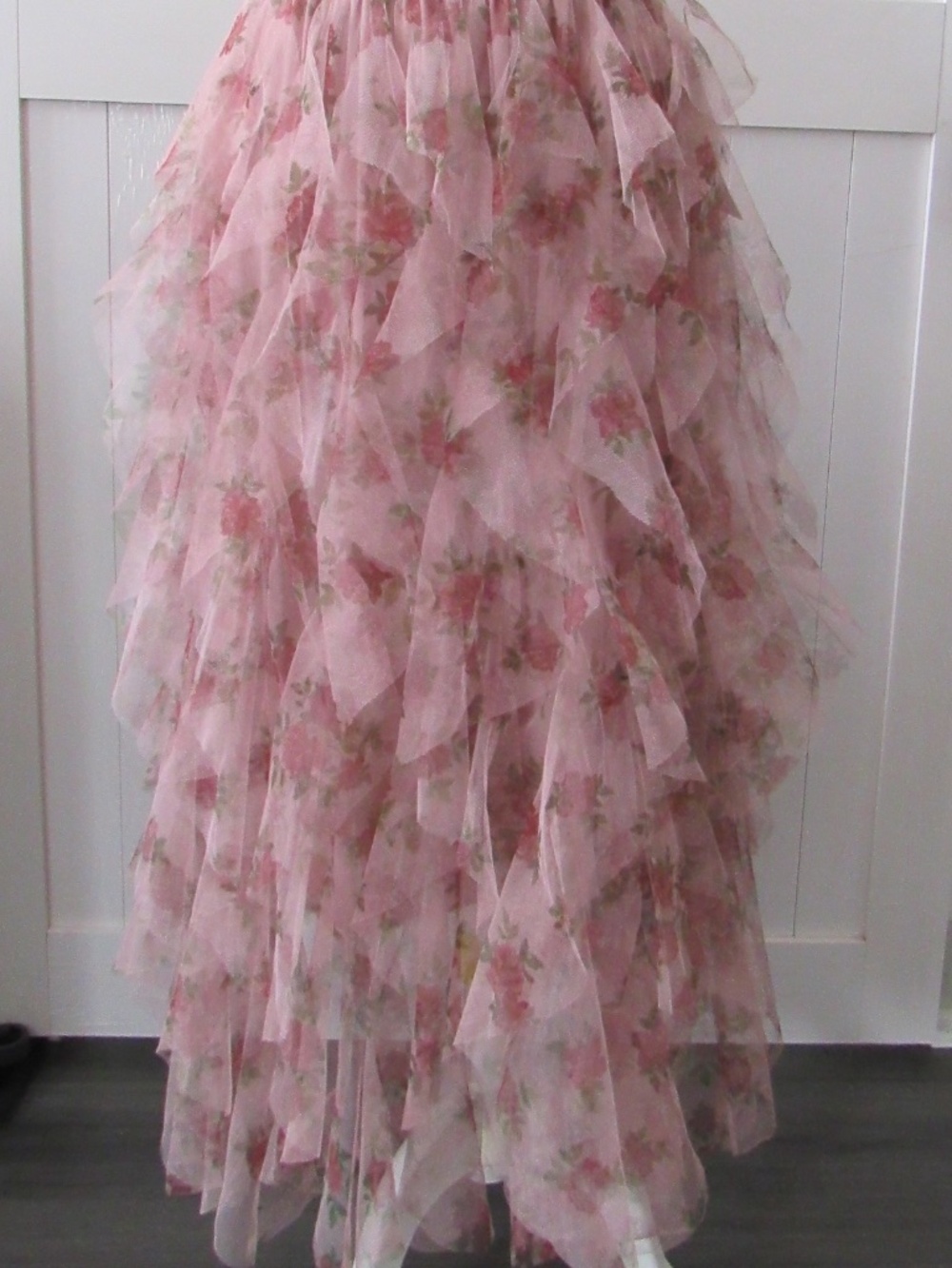 Amber Sky Floral Tiered Tulle Ruffled Party Maxi Skirt Size M